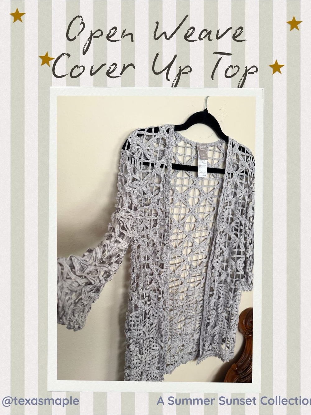 Chico's Open Weave Crochet Cover-Up Silver Gray